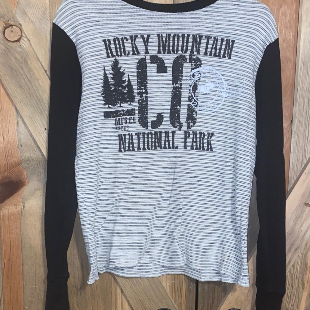 Rocky Mountain National Park  Striped Black and White Long Sleeve Shirt